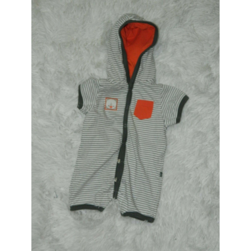 Obaibi Organic Size 0-3 Months White Gray Orange Striped One Piece Hoodie